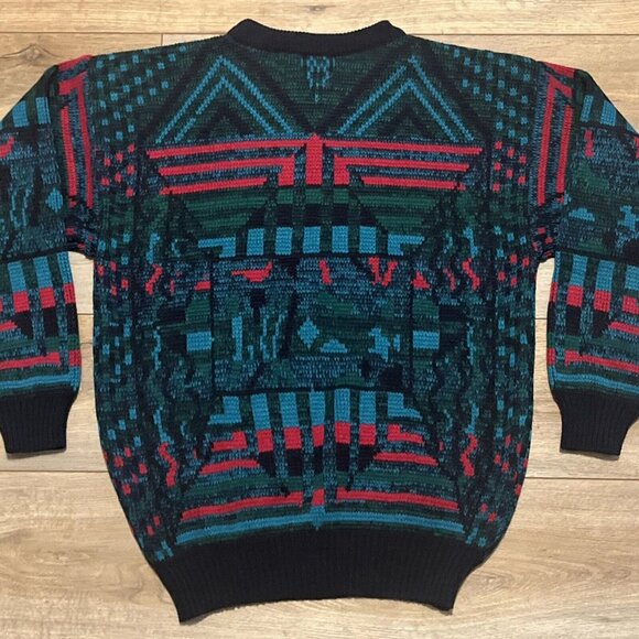 Men's VTG Atlantic Traders Geometric Knit Sweater LARGE Multicolor Grandpa Retro - Picture 10 of 10